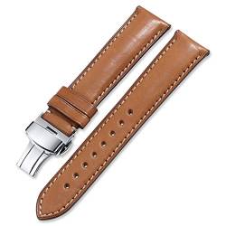 Universelles Armband, Uhrenarmband, Frankreich, Leder, 16 mm, 18 mm, 19 mm, 20 mm, 22 mm, 24 mm, Lederarmband, Herren- und Damenarmband, Schmetterlingsfaltschließe ( Color : Brown With Tan , Size : 20 von WchsTUmpxN