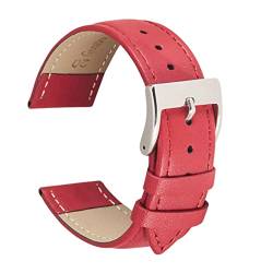 WchsTUmpxN Universelles Armband, 16/18/20/22 mm, elegante, bunte Echtleder-Uhrenarmbänder mit Edelstahlverschluss, Armbanduhr-Armband-Zubehör (Color : Red, Size : 20mm) von WchsTUmpxN