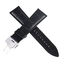 WchsTUmpxN Universelles Armband, 16 mm/18 mm/20 mm/22 mm, for Herren und Damen, weiches Echtleder-Uhrenarmband, Edelstahl, Schnellverschluss, Schmetterlingsschnalle (Color : Black, Size : 20mm) von WchsTUmpxN