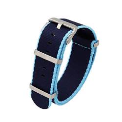 WchsTUmpxN Universelles Armband, 20 mm/22 mm Nylon, atmungsaktives Nato-Armband, einteiliges Armband, Edelstahl-Dornschließe, Herren-Armband-Ersatz (Color : Navy Blue Sky Blue (Silver), Size : 22mm) von WchsTUmpxN