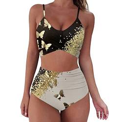 Bikini Kinder MäDchen Bikini Damen High Waist Sexy Schwimm Tankini Damen BüGel Bikini Tankini Oberteil Damen trägerloser Bikini Bikini kariert Gold Braun von Wdgfv