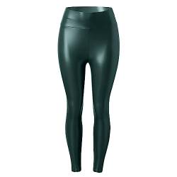 Pu Leather Pants Damen Leder Leggings High Waist Lederhose Sexy Lederoptik Leggins Hose Grün von Wdgfv