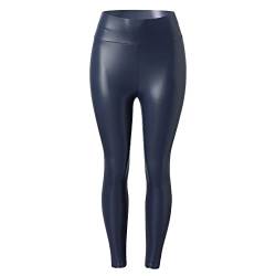 Pu Leather Pants Women Damen Hose Ladies Imitation Leather Leggings, Frauen Fitnesshose in glänzender Leder-Optik in 3 Farben, Größen Blau von Wdgfv