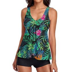 Tankini Damen Bauchweg,Damen Badeanzug Rüschen Zweiteilige High Waist Bikini Retro Bikini Damen Sexy Brasil Tankini High Waist Shorts Tankini Damen Bauchweg Push Up Damen Badeanzug Bauchweg von Wdgfv