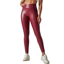 Wdgfv Damen Pu Hose Hose Sexy Frauen Pu Lederhose Reißverschluss Offener Schritt Hose Hohe Taille Hose Frauen Shinny Elastischer Bleistift Pantalon Femme Rot von Wdgfv