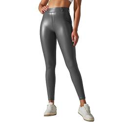 Wdgfv Pu Pants Sexy Hohe Taille Damen Leder Leggings Lederimitat Faux PU Lederhosen Grau von Wdgfv