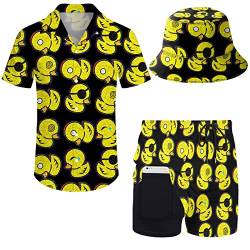 Wdpsuxin Herren-Trainingsanzug, Hawaii-Stil, Button-Down-Shirt und Kompressions-Innenhose, 2-teiliges Set mit Fischerhüten, Gummiente520, XX-Large von Wdpsuxin