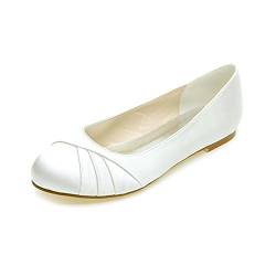 WeFloHsL Damen Runde Zehen Ballerinas Flache Brautschuhe Satin Plissee Party Hochzeitsschuhe 9872-10,Elfenbein,44 EU von WeFloHsL