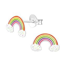 Silberne Kinderohrringe | Ohrringe Mädchen | Silberne Ohrstecker, Regenbogen mit Wolken | WeLoveSilver von WeLoveSilver