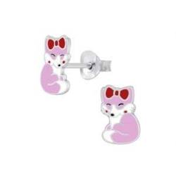 Silberne Kinderohrringe | Ohrringe Mädchen | Silberne Ohrstecker, rosa Fuchs mit Schleife | WeLoveSilver von WeLoveSilver