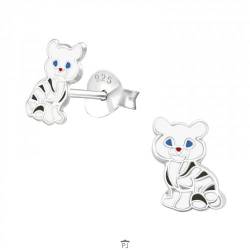 Silberne Kinderohrringe | Ohrringe Mädchen | Silberne Ohrstecker, weißer Tiger | WeLoveSilver von WeLoveSilver