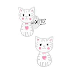 Silberne Ohrstecker, weiße Katze mit rosa Details | WeLoveSilver von WeLoveSilver