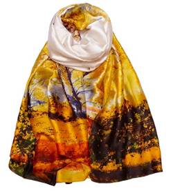 Seidenschals für Damen, länglich, Satin, leicht, für den Außenbereich, bedruckt, Kopftuch, 178 x 89 cm, 03-orange von Wealish