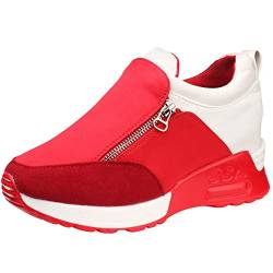 Wealsex Damen Plateau Sportschuhe Low-Top Atmungsaktiv Platform Fitness Runners Schuhe (Rot,37) von Wealsex