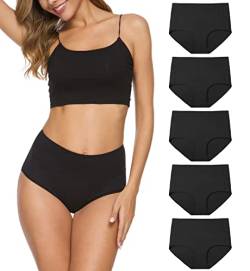 Damen Höschen mit hoher Taille, Baumwolle, C-Abschnitt, Unterwäsche, Damen, volle Abdeckung, Slip, Bauchkontrolle, Höschen, Unterhose, Multipack, 5 Stück, Schwarz , 38 von Wealurre