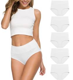 Damen Höschen mit hoher Taille, Baumwolle, C-Abschnitt, Unterwäsche, Damen, volle Abdeckung, Slip, Bauchkontrolle, Höschen, Unterhose, Multipack, 5 Stück, weiß, 38 von Wealurre