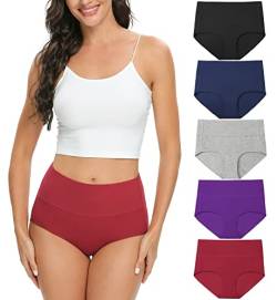 Unterhosen Damen Baumwolle Hohe Taille Slips Damen Atmungsaktiv Panties Weich Frauen Unterwäsche 5er Pack von Wealurre