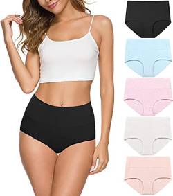 Unterhosen Damen Baumwolle Hohe Taille Slips Damen Panties Weich Frauen Unterwäsche 5er Pack, Helle Farben, L von Wealurre