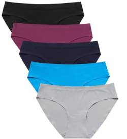 Wealurre Damen Nahtlose Unterwäsche No Show Höschen Weich Stretch Hipster Bikini Unterwäsche 5er Pack, Schwarz und Grau, M von Wealurre