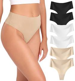 Wealurre Tanga Damen String Seamless Slips Damen High Waist Unterwäsche Nahtlose Unsichtbarer Unterwäsche Frauen Mehrpack 6er Pack,Schwarze weiße Haut,L von Wealurre