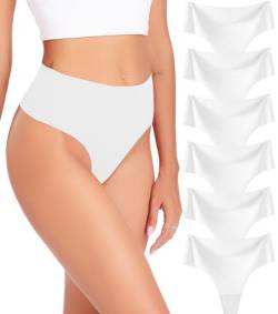 Wealurre Tanga Damen String Seamless Slips Damen High Waist Unterwäsche Nahtlose Unsichtbarer Unterwäsche Frauen Mehrpack 6er Pack,White,M von Wealurre