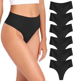 Wealurre Tanga Damen String Seamless Slips Damen High Waist Unterwäsche Nahtlose Unsichtbarer Unterwäsche Frauen Mehrpack 6er Pack,schwarz,S von Wealurre