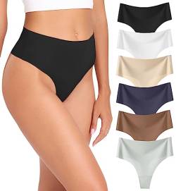 Wealurre Tanga Damen String Seamless Slips Damen High Waist Unterwäsche Nahtlose Unsichtbarer Unterwäsche Frauen Mehrpack 6er Pack,schwarz weiße Haut grau braun dunkelblau,XL von Wealurre