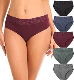 Wealurre Unterhosen Damen Baumwolle Unterwäsche Frauen Spitzen Bequeme Hipster Unterwäsche Damen Slip Mehrpack,Dunkle Farbe,L von Wealurre