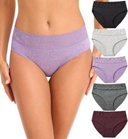 Wealurre Unterhosen Damen Baumwolle Unterwäsche Frauen Spitzen Bequeme Hipster Unterwäsche Damen Slip Mehrpack,Streifen,XL von Wealurre