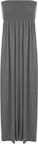 WearAll Bandeau-Maxikleid für Damen, Übergröße, trägerlos, gerafft, lang, Größe 42-50, Holzkohle, 46-48 von WearAll