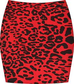 WearAll - Damen Bedruckt Dehnbar Jersey Figurbetontes Kurz Mini-Rock - Rot Leopard - 36-38 von WearAll