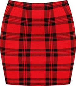 WearAll - Damen Bedruckt Dehnbar Jersey Figurbetontes Kurz Mini-Rock - Rot Tartan - 36-38 von WearAll