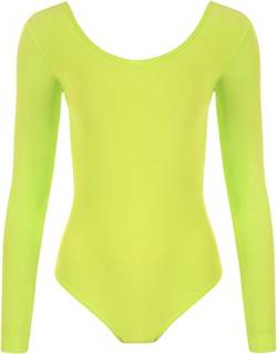 WearAll - Damen Body elastisch Langarm Bodysuit Top - Fluoreszierend Gelb - 36-38 von WearAll