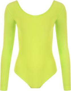 WearAll - Damen Body elastisch Langarm Bodysuit Top - Fluoreszierend Grün - 36-38 von WearAll