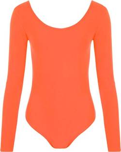 WearAll - Damen Body elastisch Langarm Bodysuit Top - Fluoreszierend Orange - 36-38 von WearAll