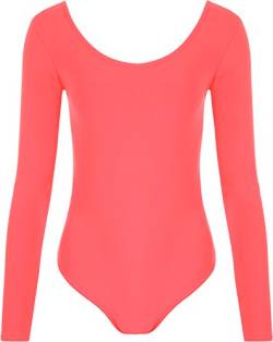 WearAll - Damen Body elastisch Langarm Bodysuit Top - Fluoreszierend Rosa - 36-38 von WearAll