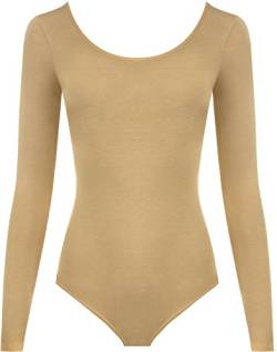 WearAll - Damen Body elastisch Langarm Bodysuit Top - Kamel - 36-38 von WearAll