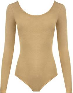 WearAll - Damen Body elastisch Langarm Bodysuit Top - Kamel - 40-42 von WearAll