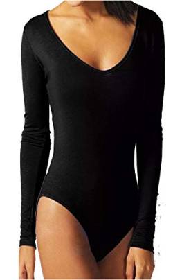 WearAll - Damen Body elastisch Langarm Bodysuit Top - Schwarz - 40-42 von WearAll