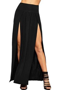 WearAll Damen Double Split Maxi Lange Rock Damen Nur Zwei Grundlegende Seite Schlitz - Schwarz - 40-42 von WearAll