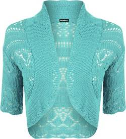 WearAll - Damen Häkeln Strick Kurzarm Bolero Cardigan - Türkis - 44-46 von WearAll