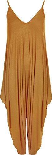 WearAll - Damen Lagenlook Strappy Ausgebeult Harem Jumpsuit Kleid Top Playsuit - Senf - 52-54 von WearAll