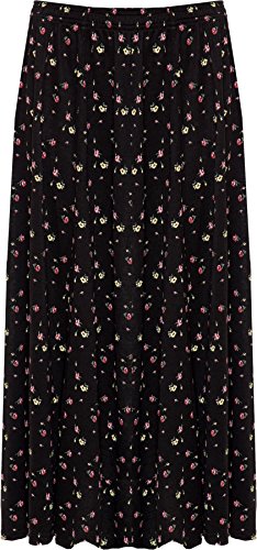 WearAll Damen Plus Blumen Druck Rock Elastische Strecke Taille Midi Länge - Schwarz - 44-46 von WearAll