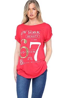 WearAll Damen Plus New York Slogan Print Kurzarm Rundhals T-Shirt Damen Top 14-28 Gr. 52-54, rot von WearAll