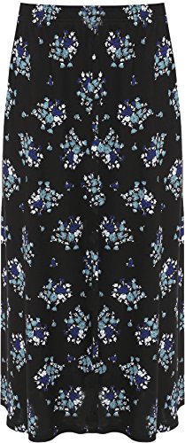 WearAll Damen Rock mit aufgedrucktem Muster, elastischer Bund, Größe 40-52, Blaugrün (Blumenmuster), 28-30 Plus von WearAll