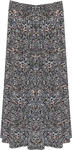 WearAll Damen Rock mit aufgedrucktem Muster, elastischer Bund, Größe 40-52, Pfirsich-Blumenmuster, 46/48 von WearAll