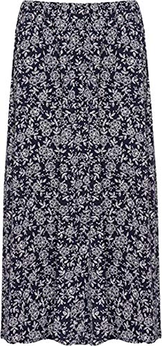 WearAll Damen Rock mit elastischem Taillenbund für Damen, bedruckt, Größe 40-54, Marineblau mit Blumenmuster, 50/52/Große Größen von WearAll