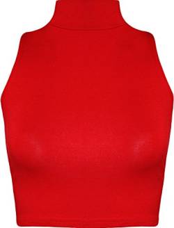 WearAll - Damen Rollkragen Cropped Kurz Schmucklos Ärmellos Unterhemd Top - Rot - 40-42 von WearAll