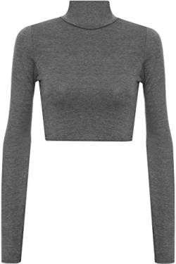 WearAll - Damen Rollkragen Cropped Langarm Schmucklos Kurz Elastisch Top - Dunkelgrau - 36-38 von WearAll