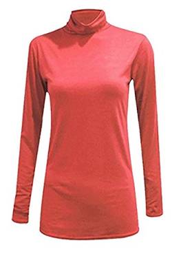 WearAll Damen Rollkragenpullover, langärmelig, Stretch, einfarbig, Gr. 36-42 Gr. 42-44, korallenrot von WearAll